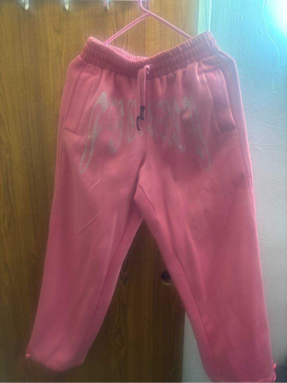 Pink Zip-Up Hoodie Jacket with Rhinestone Script - Picture 4 of 6